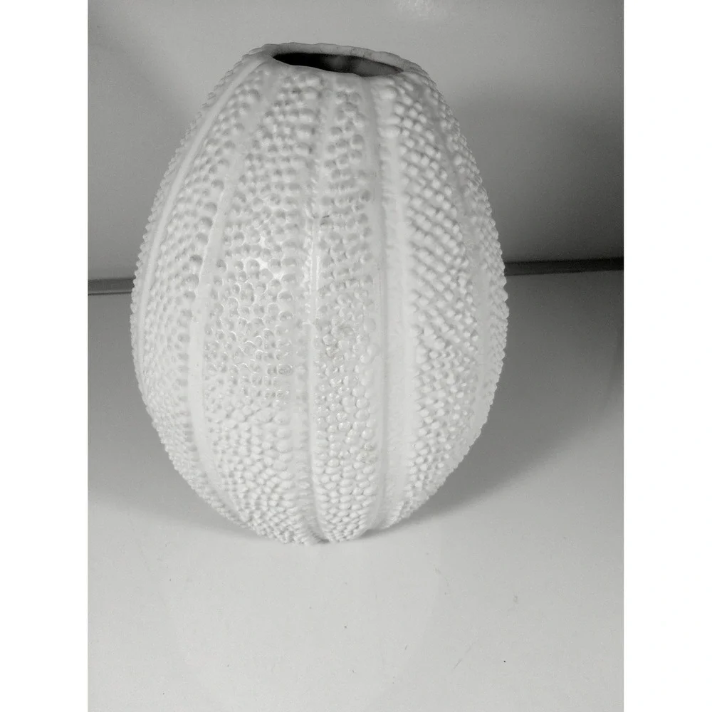 White shell urchin style vase home decor beachy island tropical Caribbean vibes